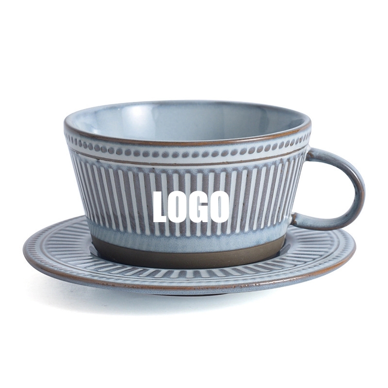 Custom 10 oz Ceramic Coffee Mug Saucer Set 2
