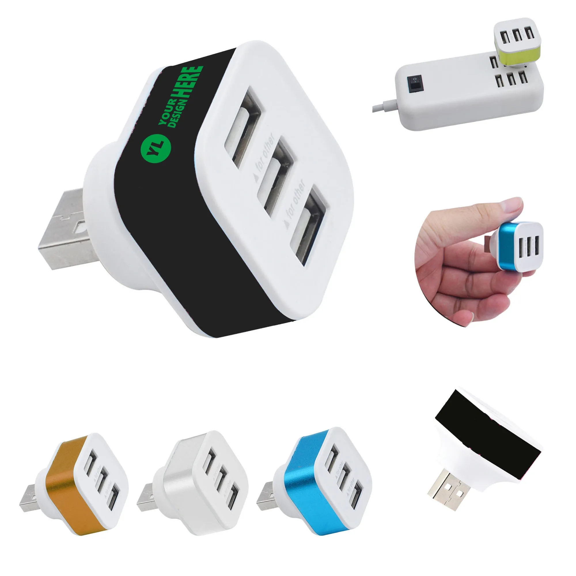USB 2.0 1-in-3 Hub Splitter Extender 2