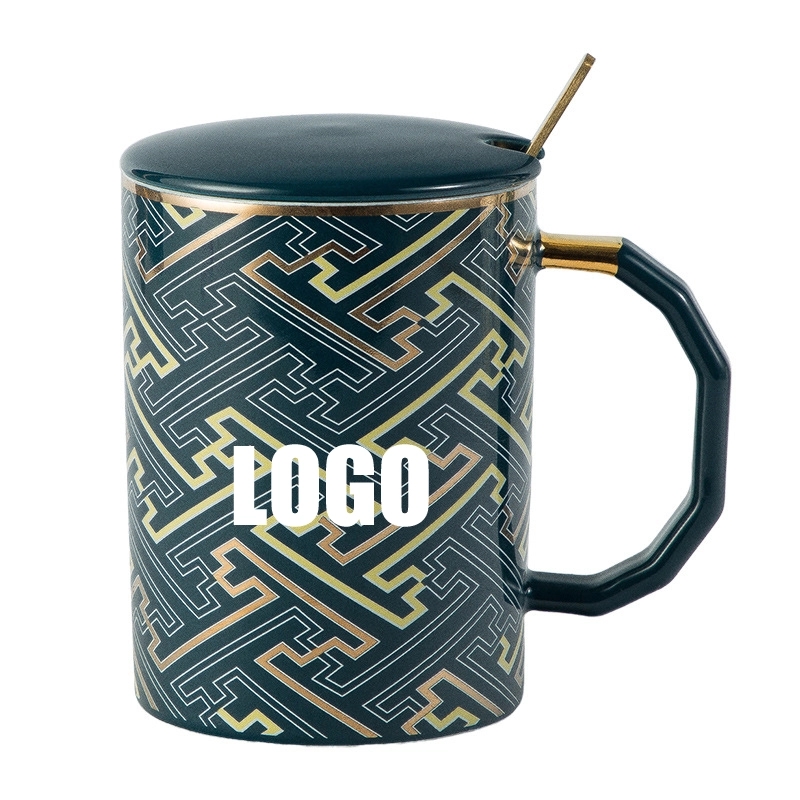 Custom 12 oz Ceramic Cup with Lid and Spoon 2