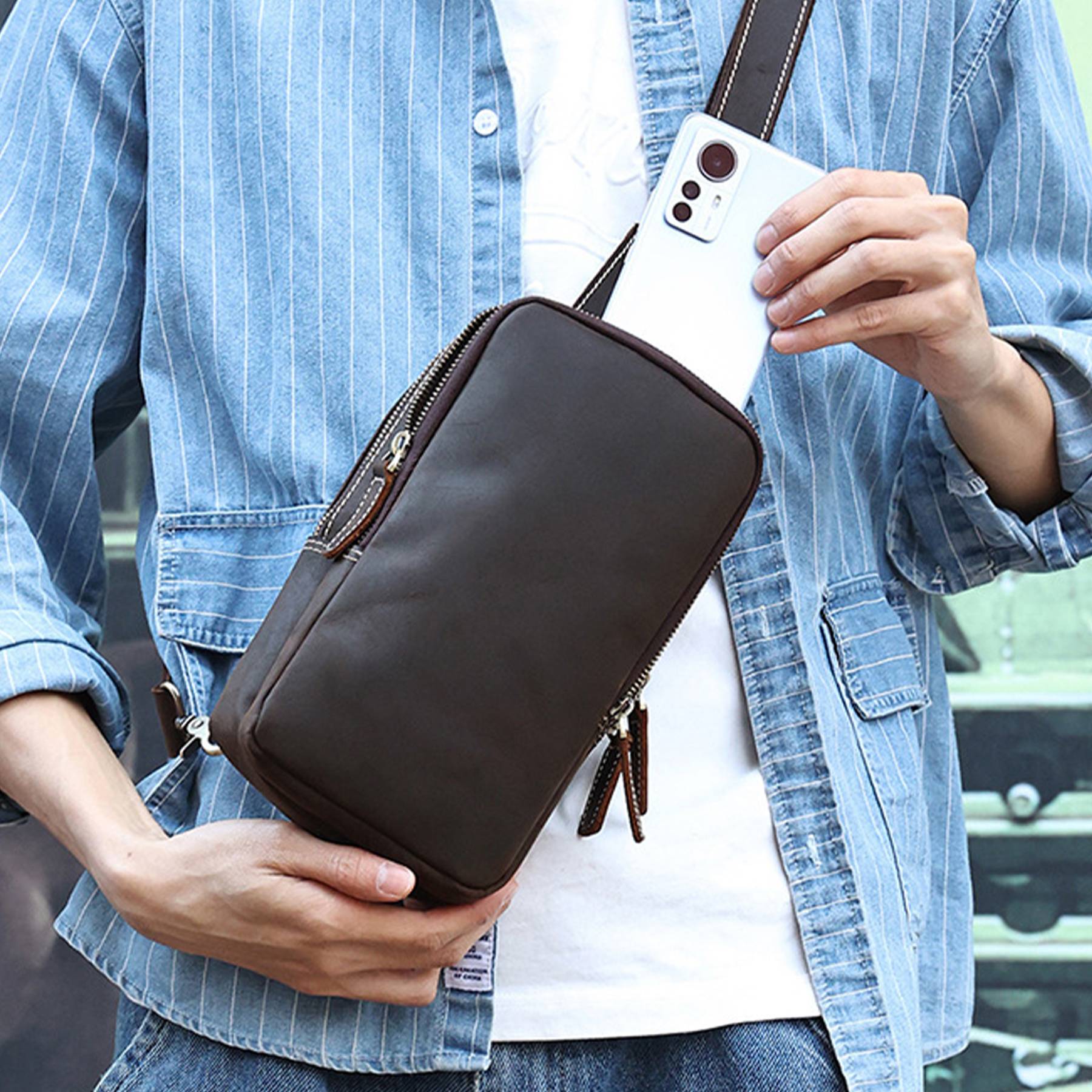 Genuine Leather Sling Bag for Men Crossbody 5