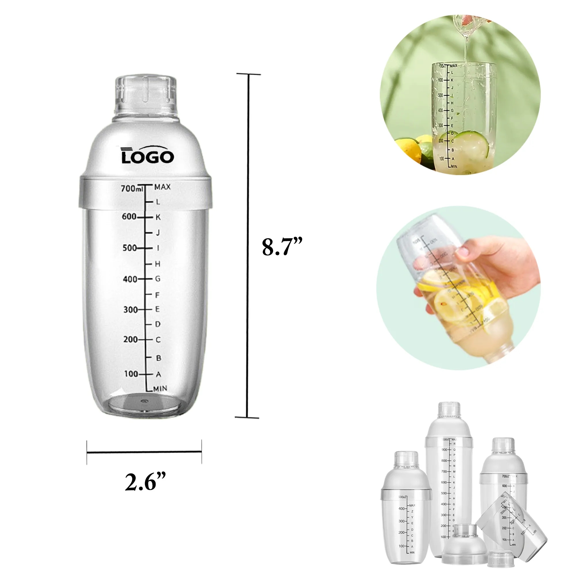 MOQ50 24oz Black Marked Cocktail Shaker for Milk Tea 4