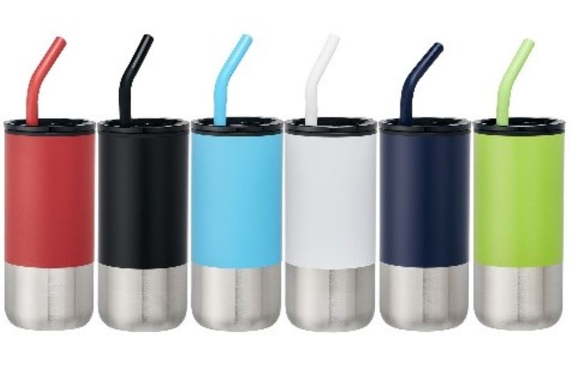 18 oz Plastic Lined Double Wall Mug w/ straw & silicone tip 2