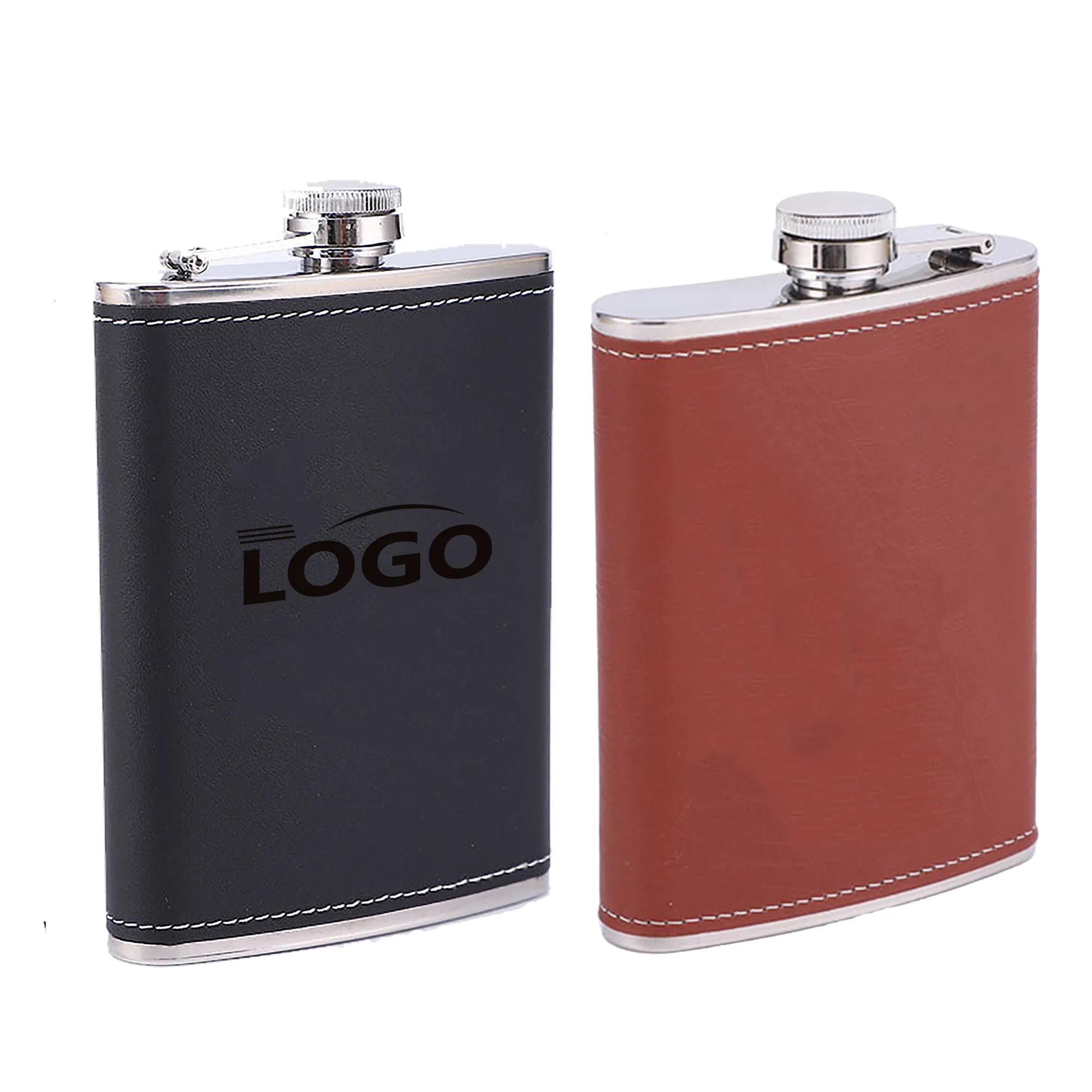 Stainless Steel Hip Flask Eco Faux Leather Wrap Drinking
