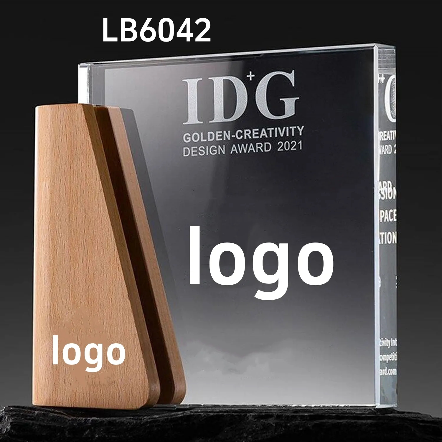Engraved Custom Crystal Glass Trophy Award with Wooden Base 6