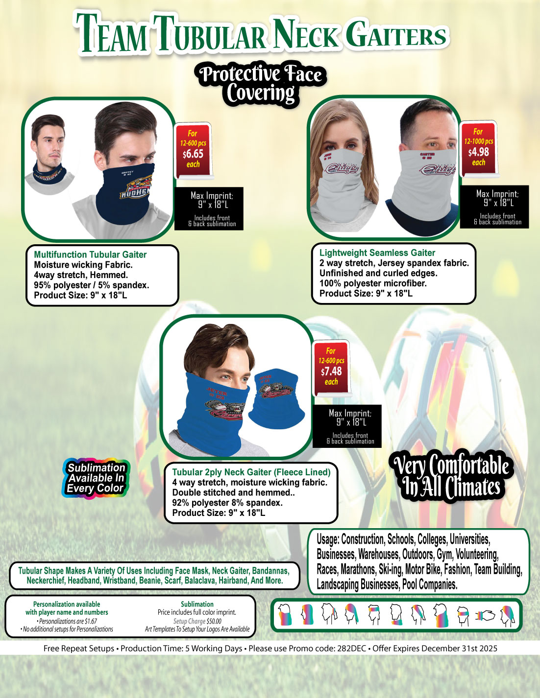 Team Neck Gaiter, Sublimated lightweight Seamless Gaiter, Jersey Fabric, 2way stretch, raw edges 3