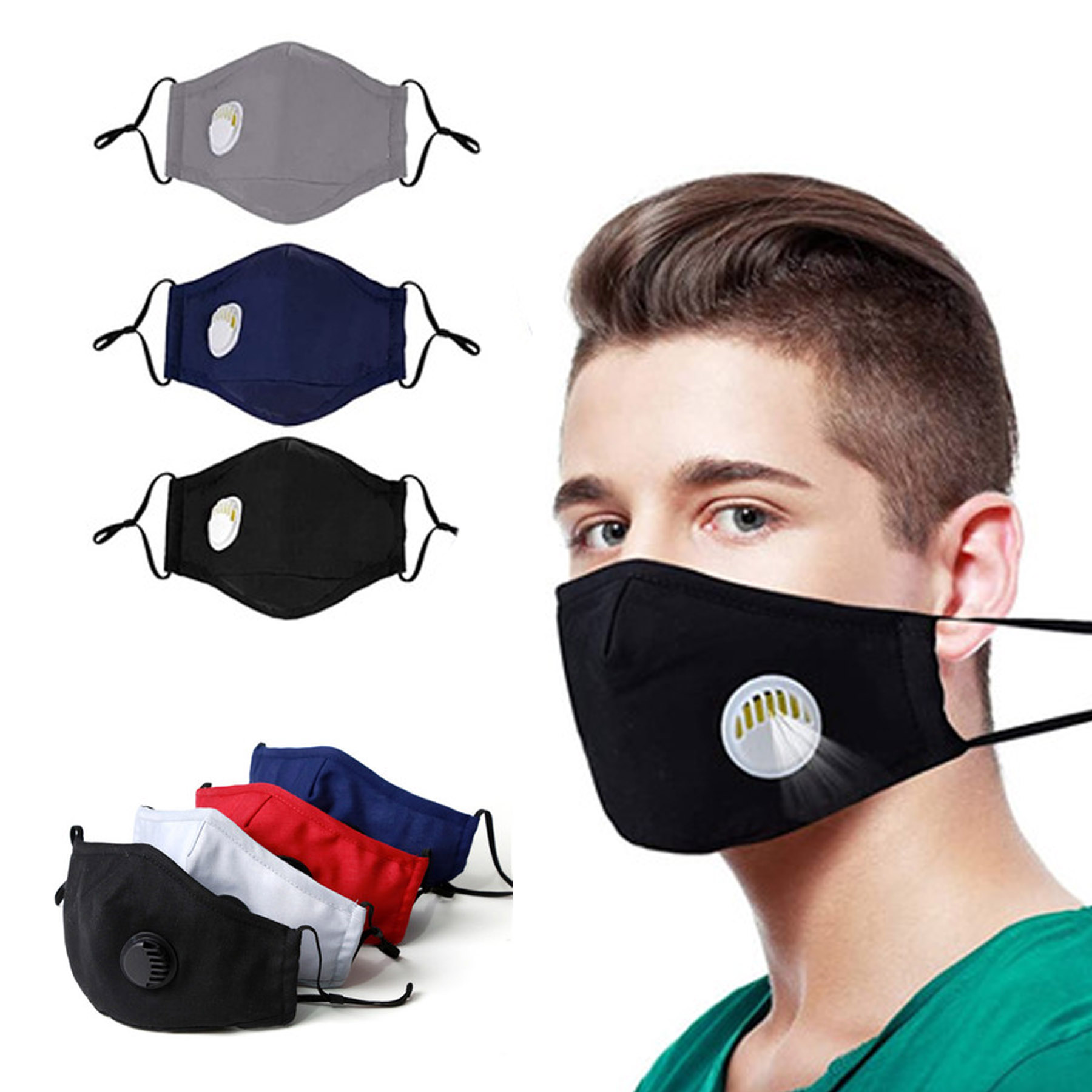 Cotton Face Mask With Valve And Filter Pocket 1