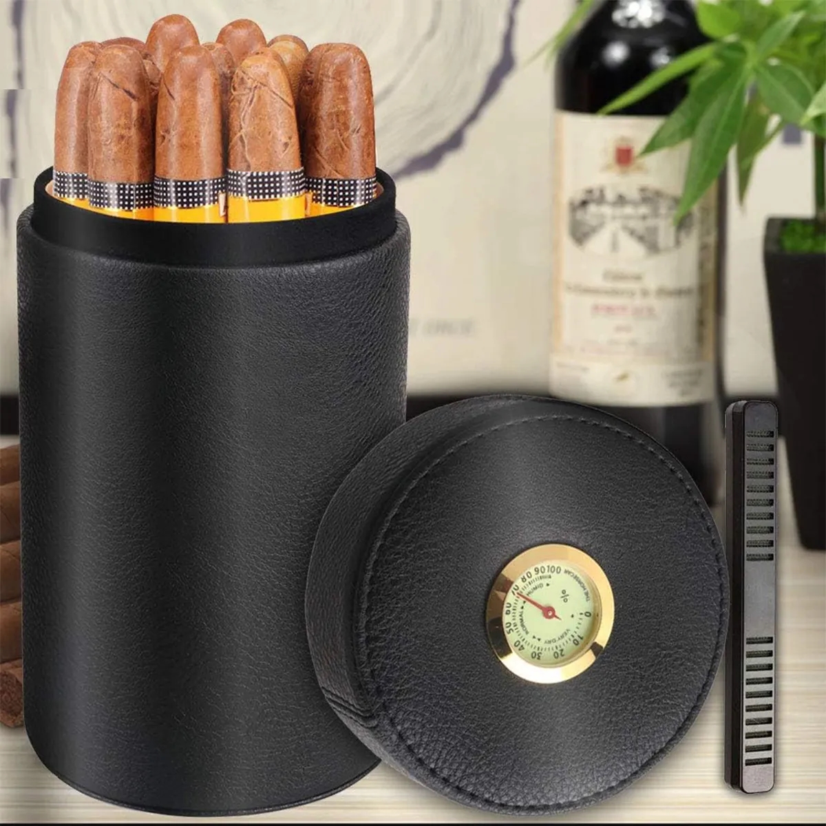 Portable Leather Cigar Humidor Case Jar For Travel Business 6