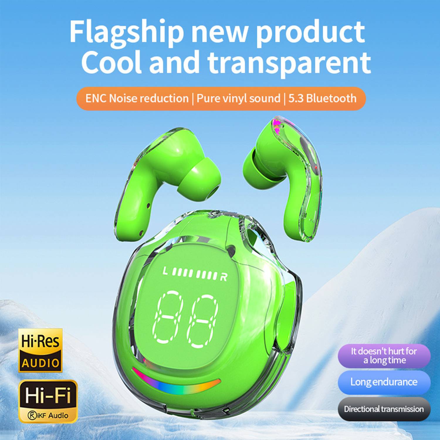 Transparent digital TWS wireless Bluetooth earphones 5