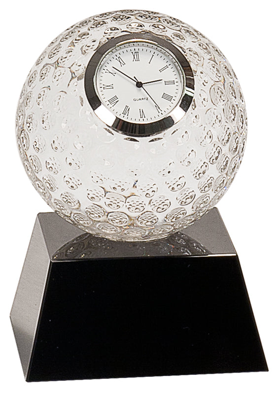 5 Inch Clear Crystal Golf Ball Clock With Black Pedestal Base 2