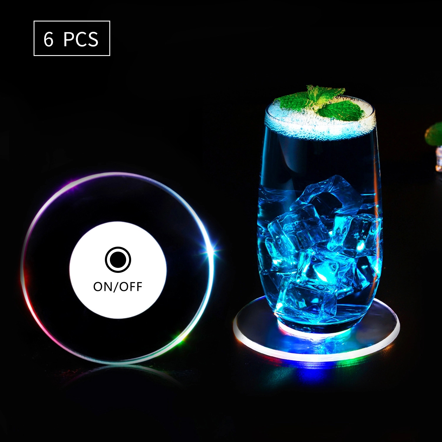 LED Luminous Cup Mat Coaster Acrylic Light Pack of 2pcs 3
