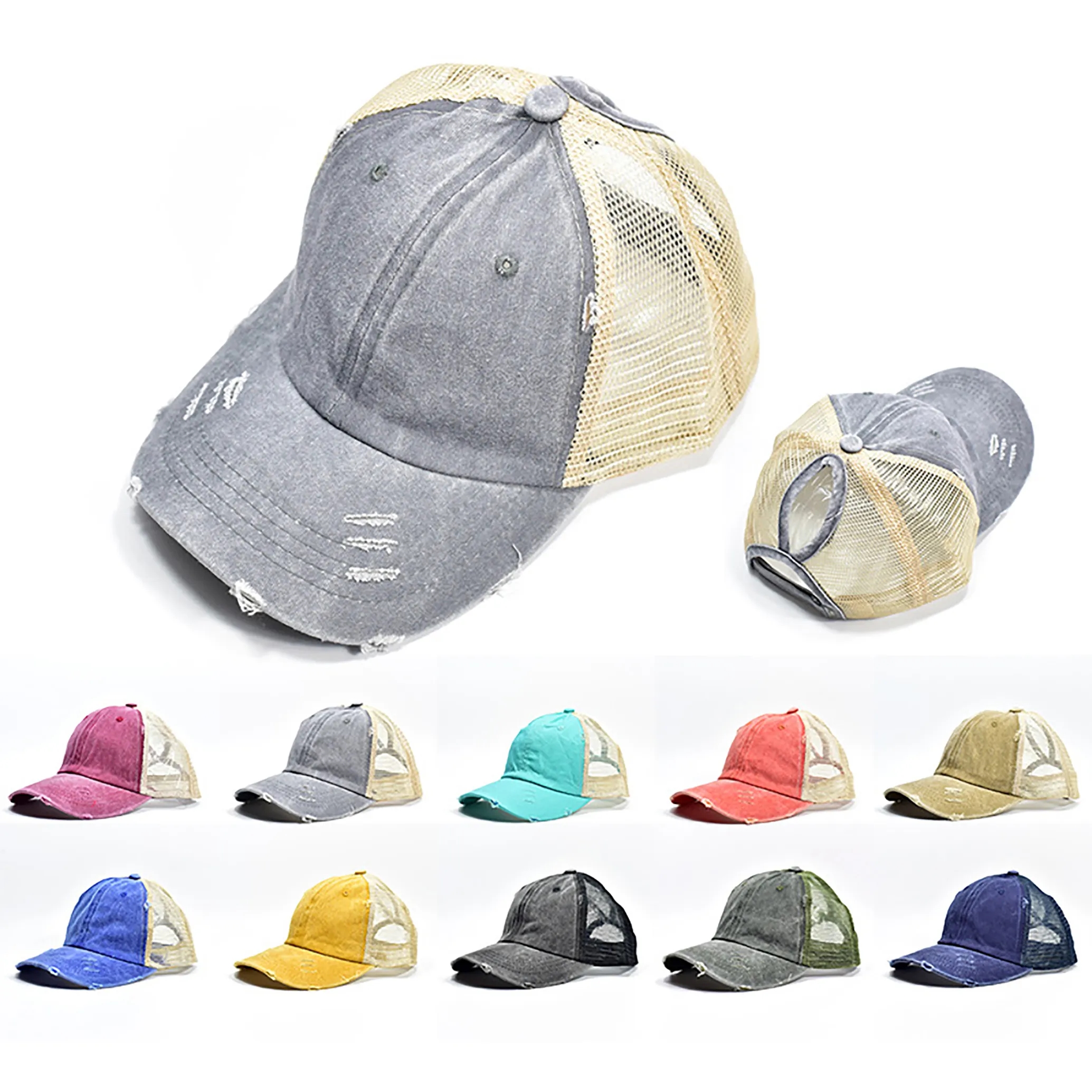 MOQ 50 Embroidered Crushable Unstructured Mesh Baseball Cap 2