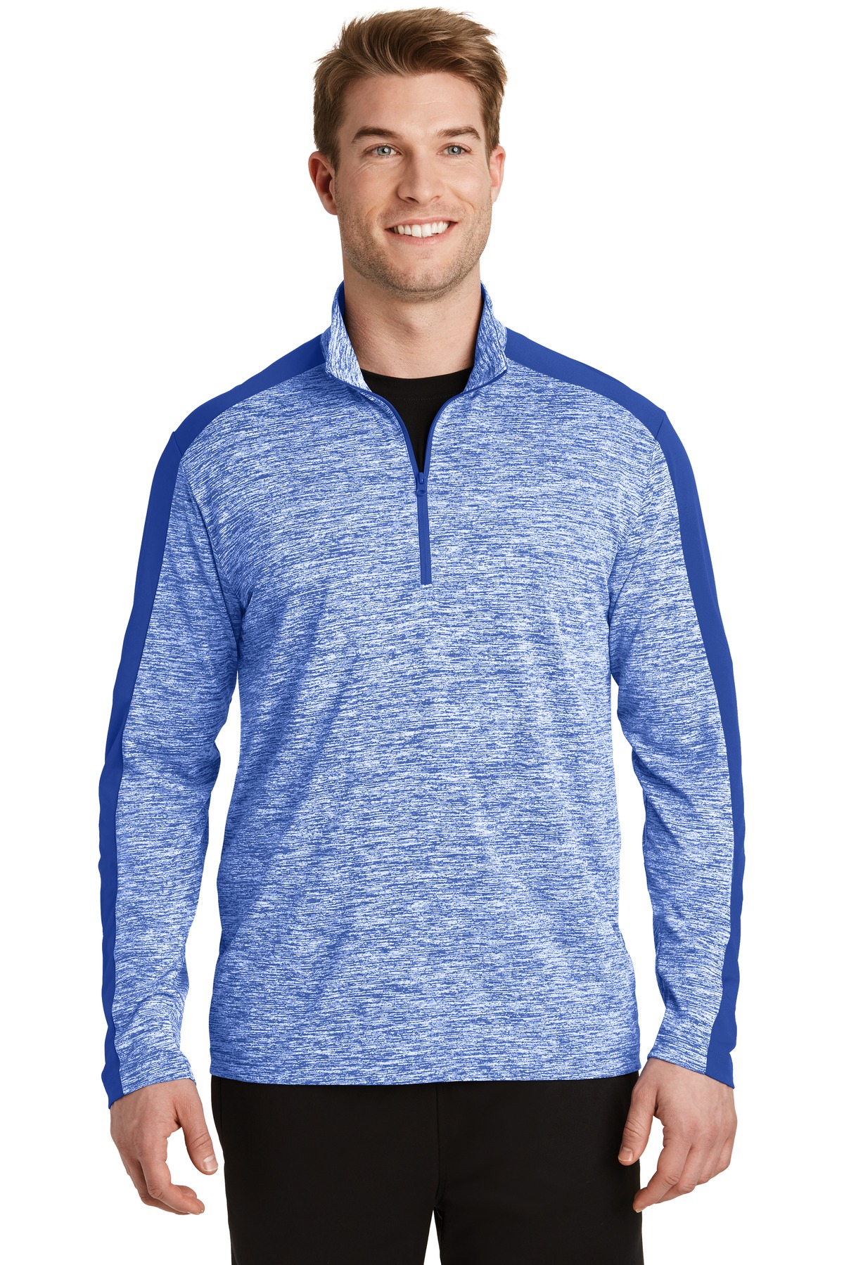 Sport-Tek PosiCharge Electric Heather Colorblock 1/4-Zip Pullover. ST397, custom hoodie or sweatshirt with logo imprint 19