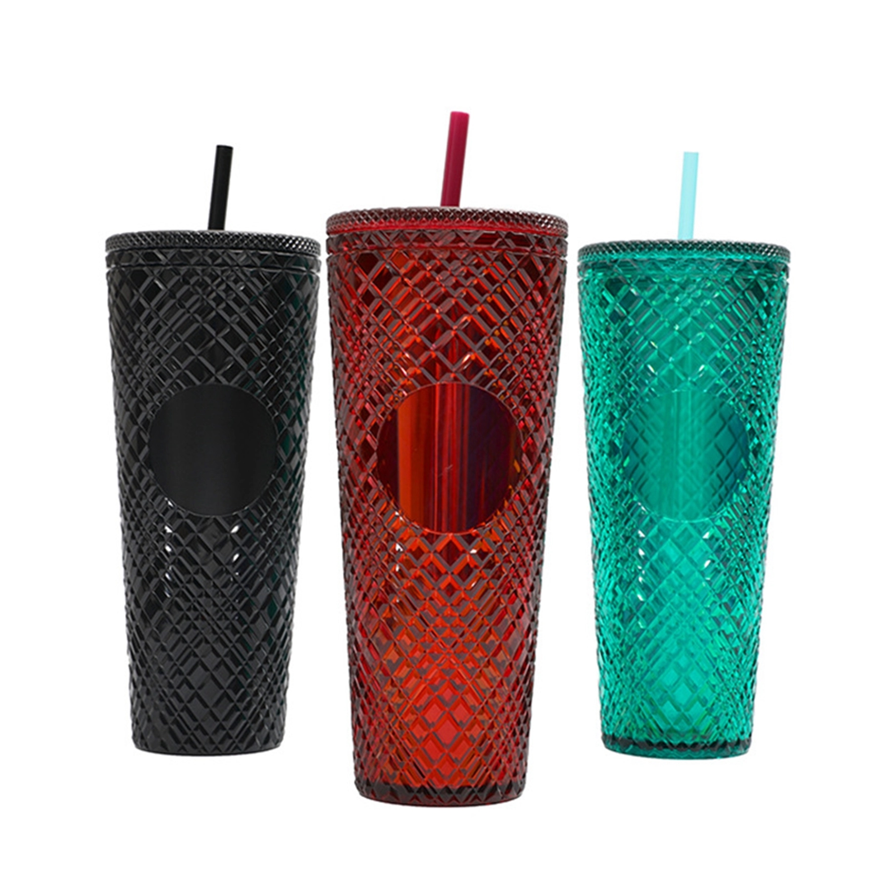 24 Oz. Plastic Double Wall Coffee Tumbler with Straw 10