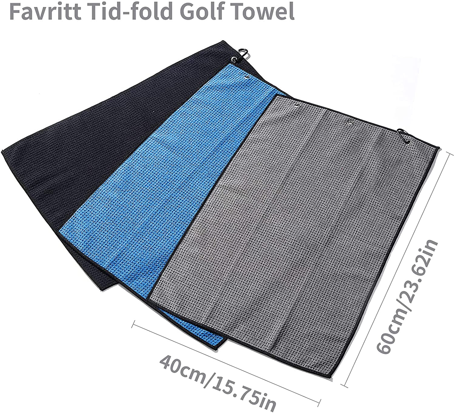 Tri-fold Premium Microfiber Fabric Golf Towel / Heavy Duty Carabiner Clip 7