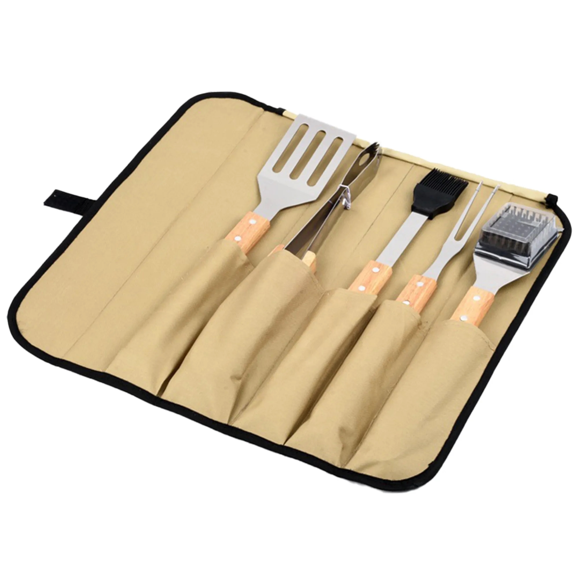 5 pcs Wood BBQ Tools Set With Bag 2