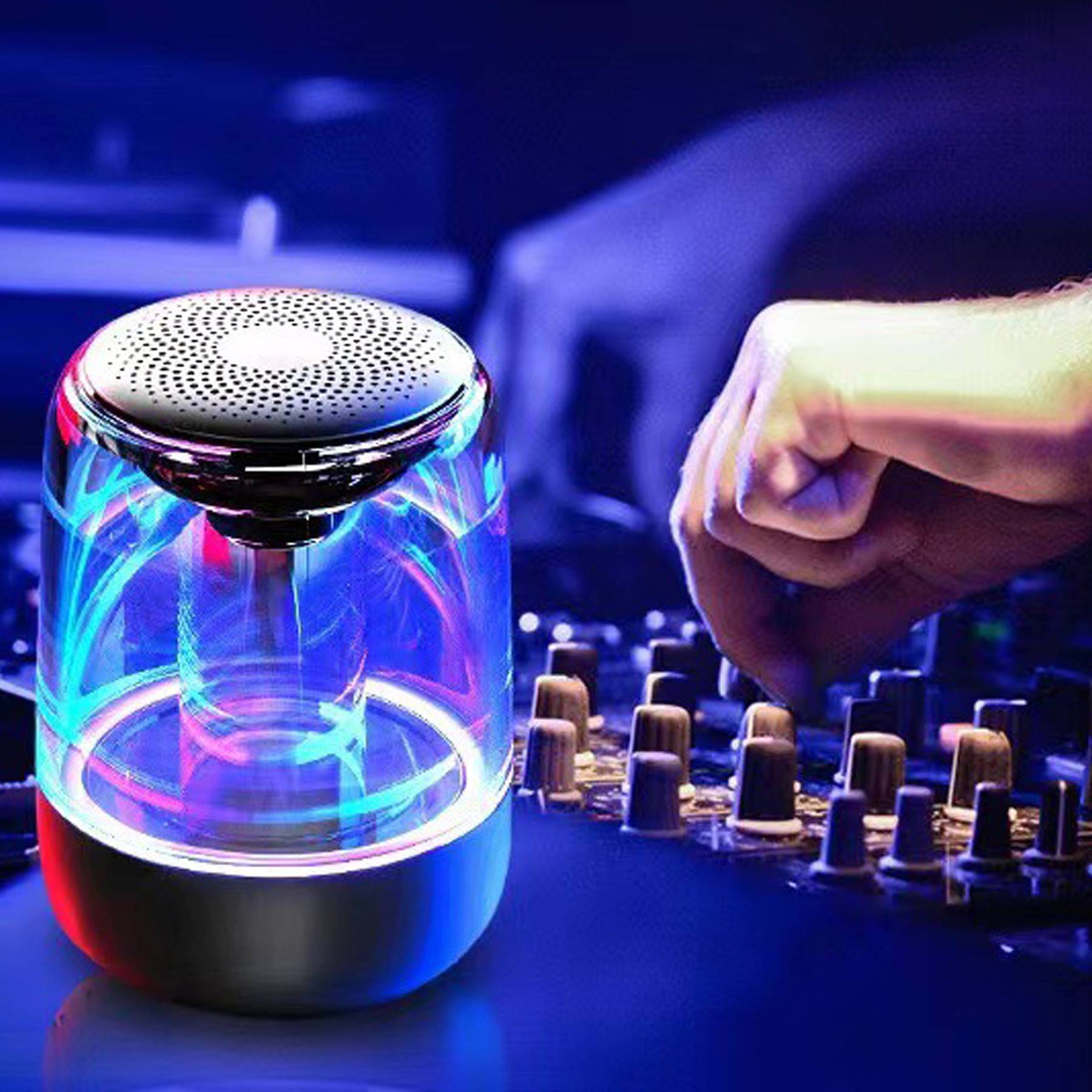 Portable Crystal Glass Wireless Speaker With Colorful Light 5