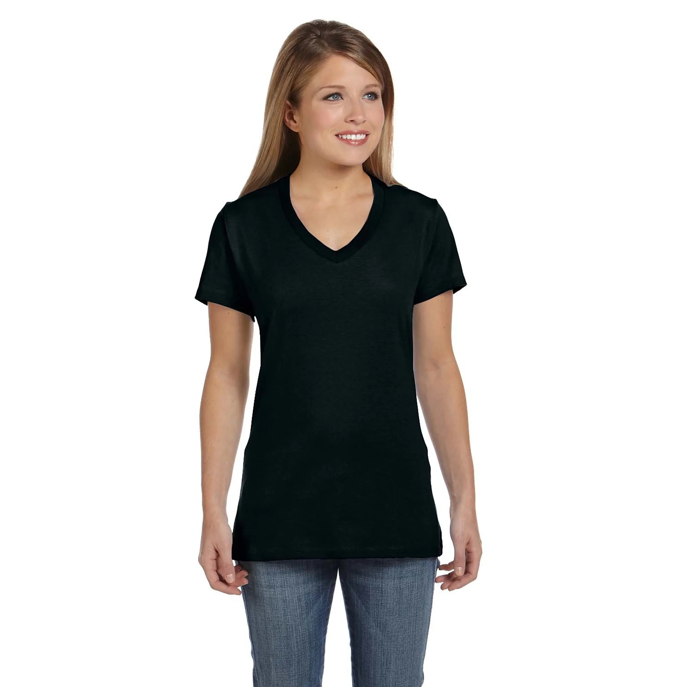 Hanes Ladies 4.5 oz.. 100% Ringspun Cotton V-Neck T-Shirt 10