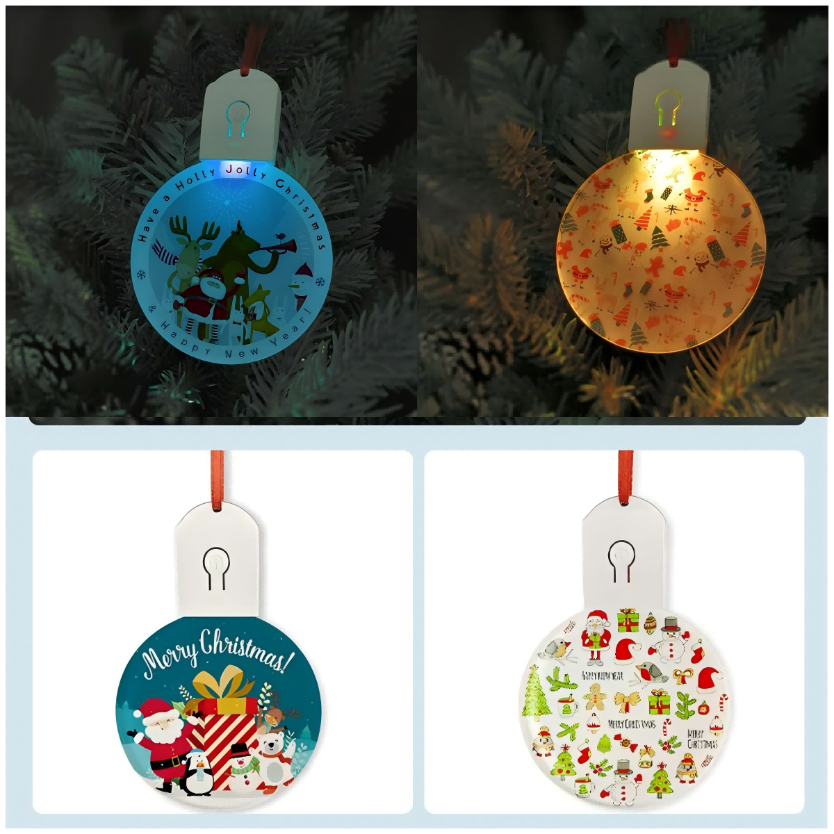Round Acrylic Luminous Christmas Pendants (Red Strings) 4