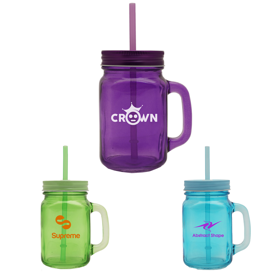 15 oz Colorful Handle Mason Jars with Straw 3