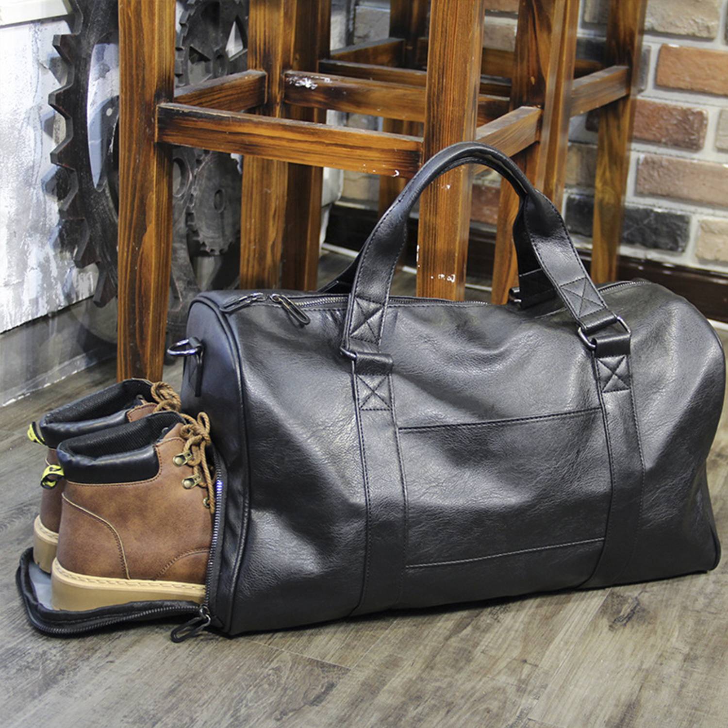 PU Leather Travel Bag W/ Shoe Pouch 9