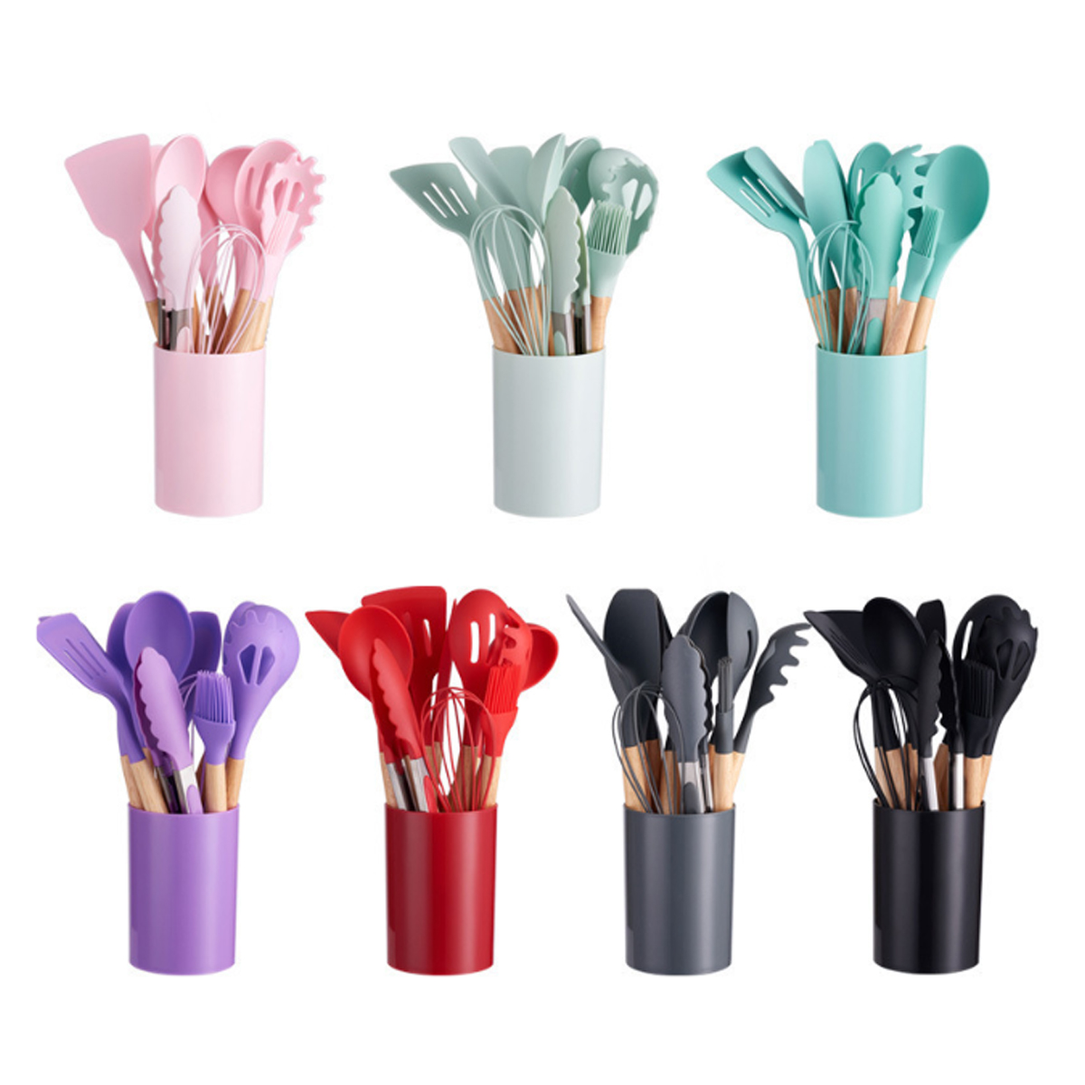 12-Piece Silicone Kitchen Utensil Set with Wood Handles 4