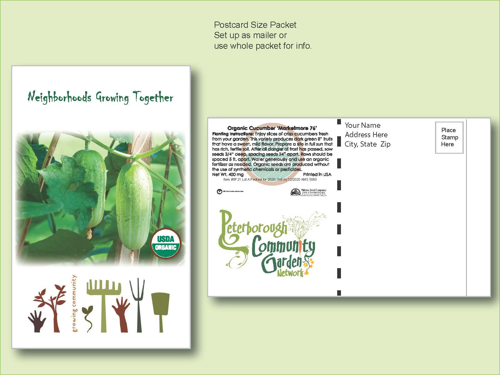 Organic Cucumber Marketmore 76 Seed Packets - Postcard Mailer Size 4" x 6.5" 2
