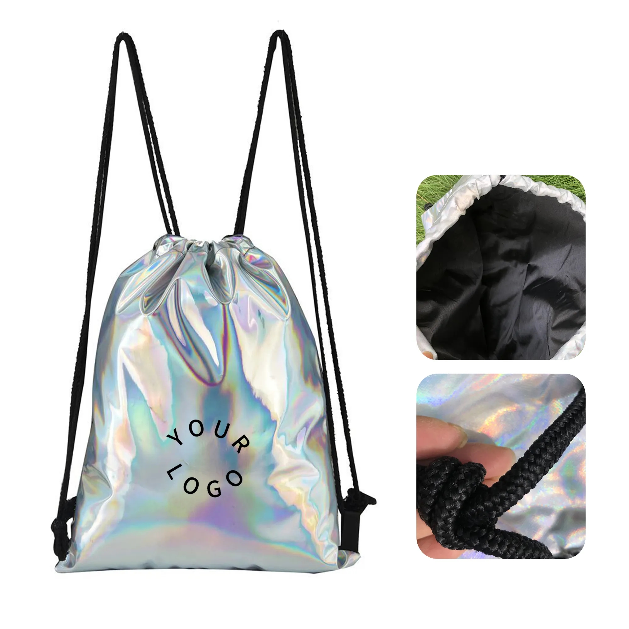 Laser Drawstring Bag with Large Capacity and Reflective Glow 1