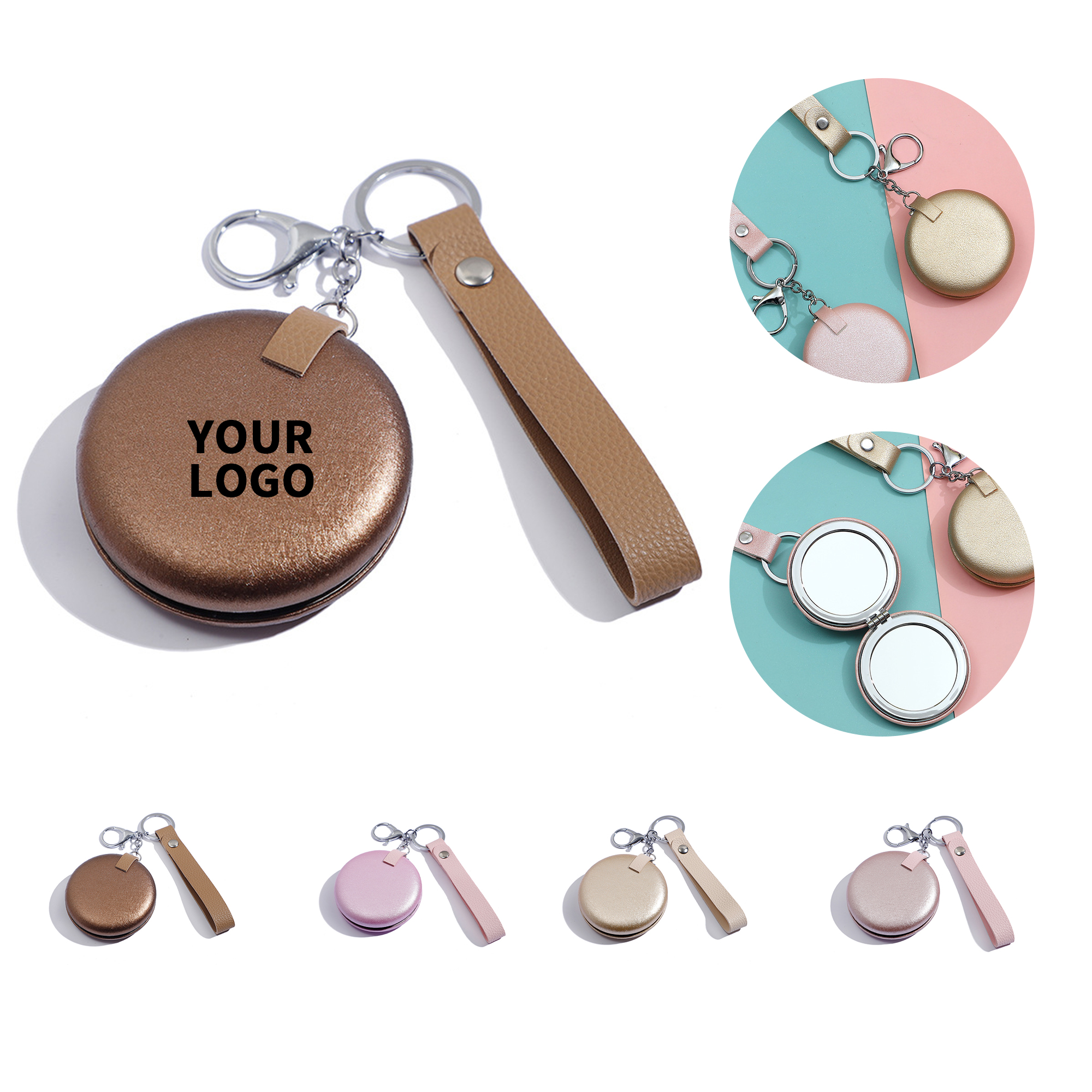Round Folding Makeup Mirror With PU Lanyard 2