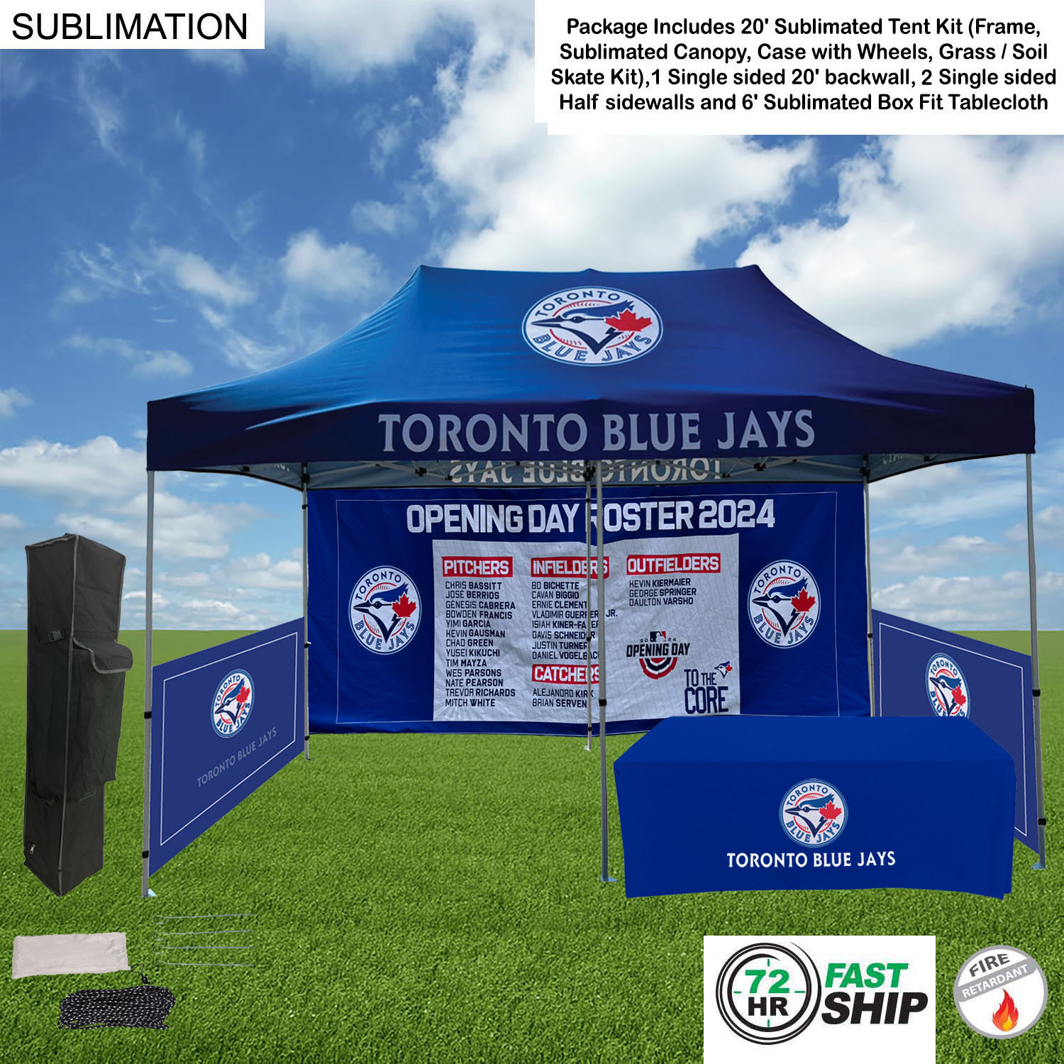 72 Hr Fast Ship - Supreme Package, 20' Sublimated Tent, 20' Backwall, 2 Half sidewalls, tablecloth 2