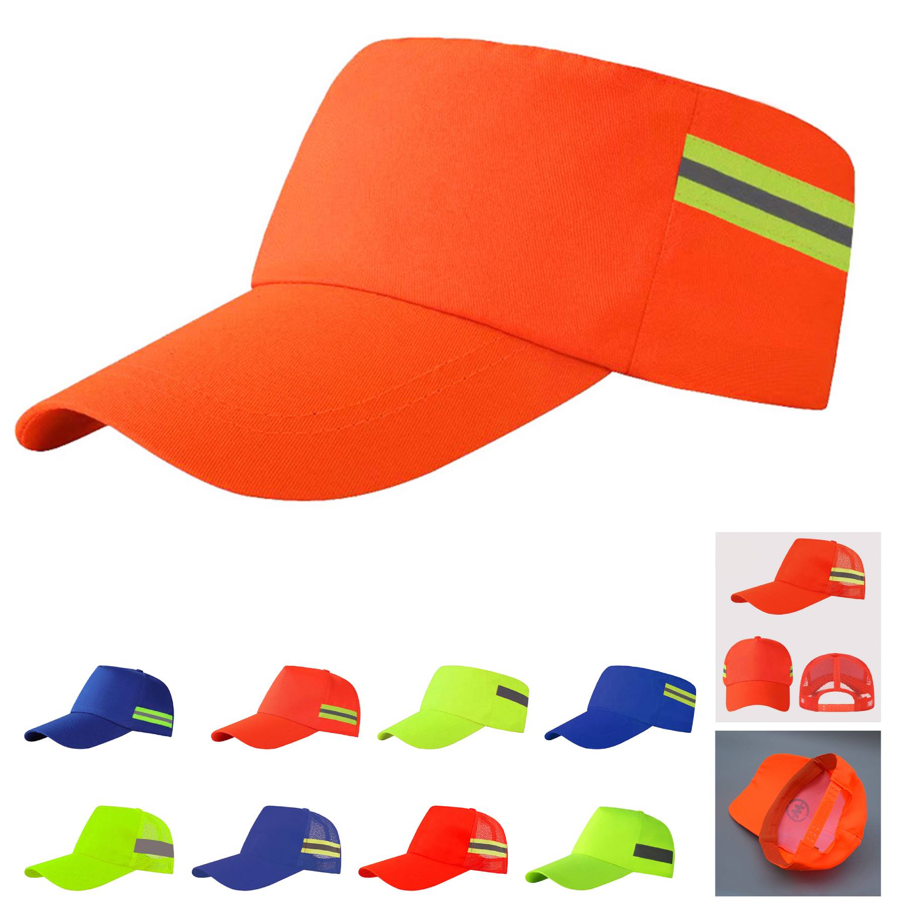 High Vis Baseball Cap with Reflective Trim Safty Constructed Hat 2