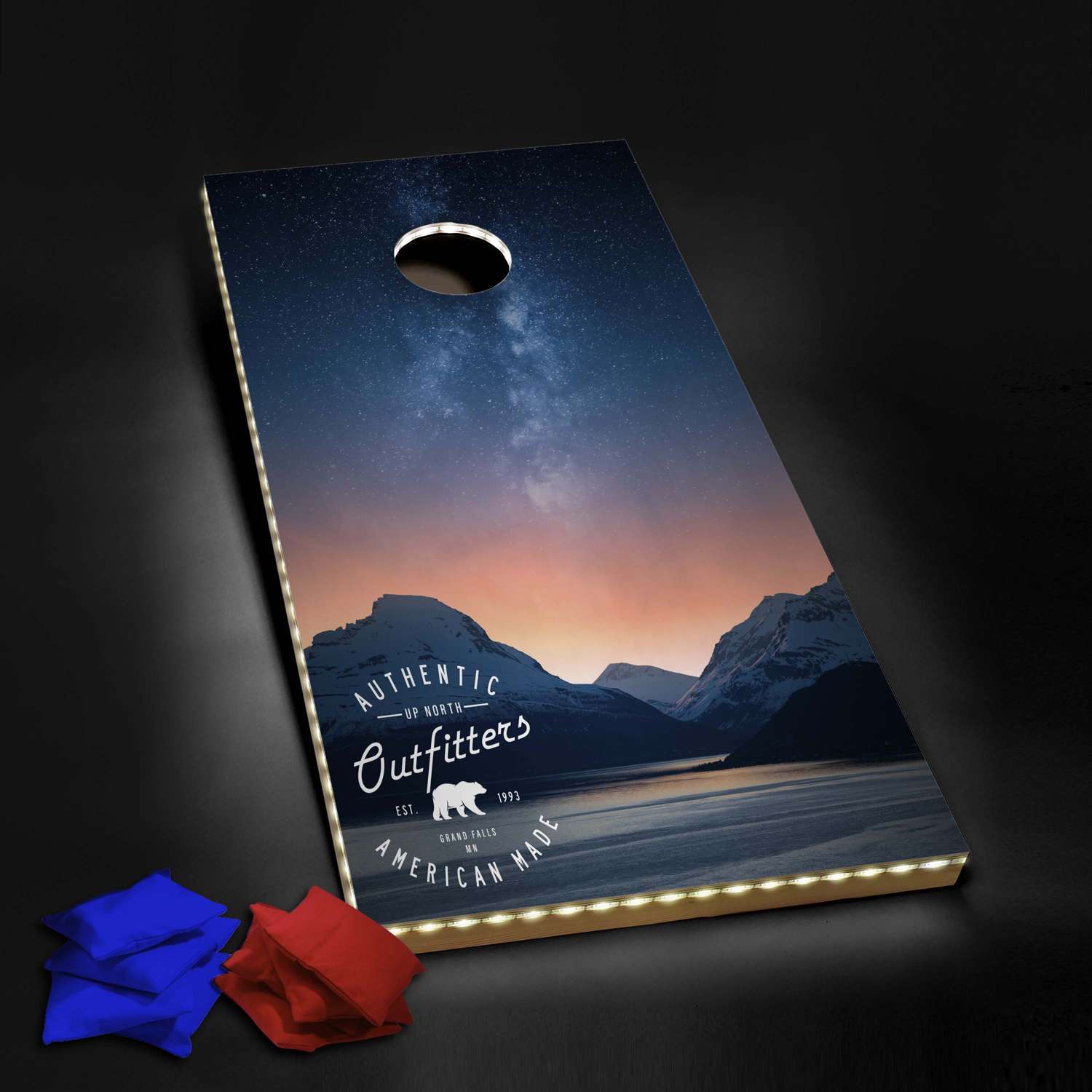 Nighttime Cornhole Plus, 4 Red & Royal Bean Bags