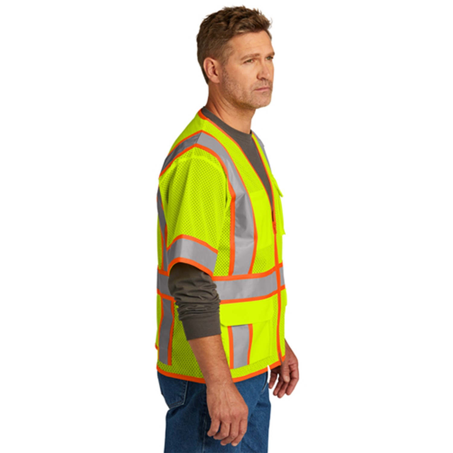 CornerStone® ANSI 107 Class 3 Surveyor Mesh Zippered Two-Tone Short Sleeve Vest 6