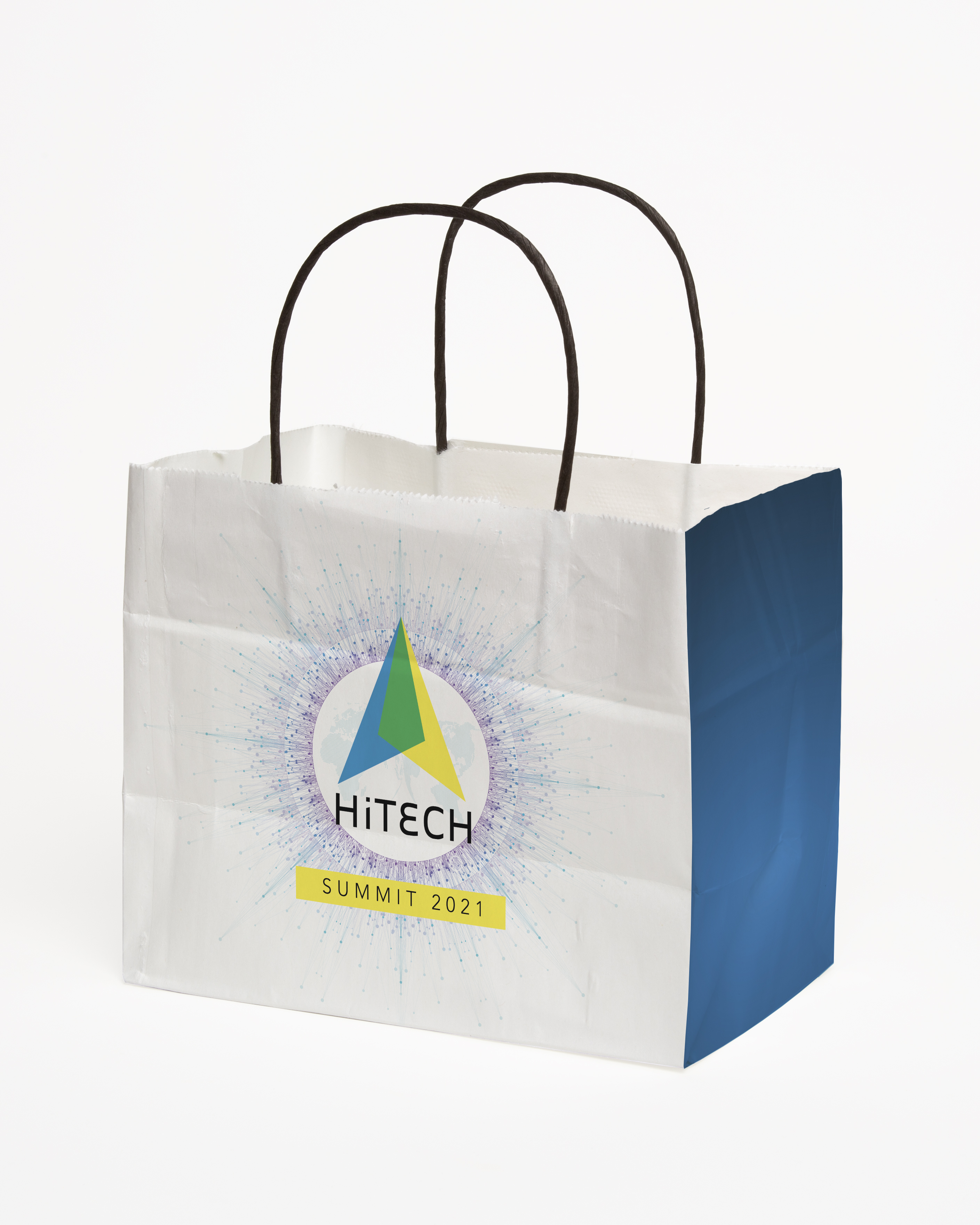 Multi-Sided Full Color White Shopper Paper Bag - Black Handle (8.5"x 7.25"x 5") 1