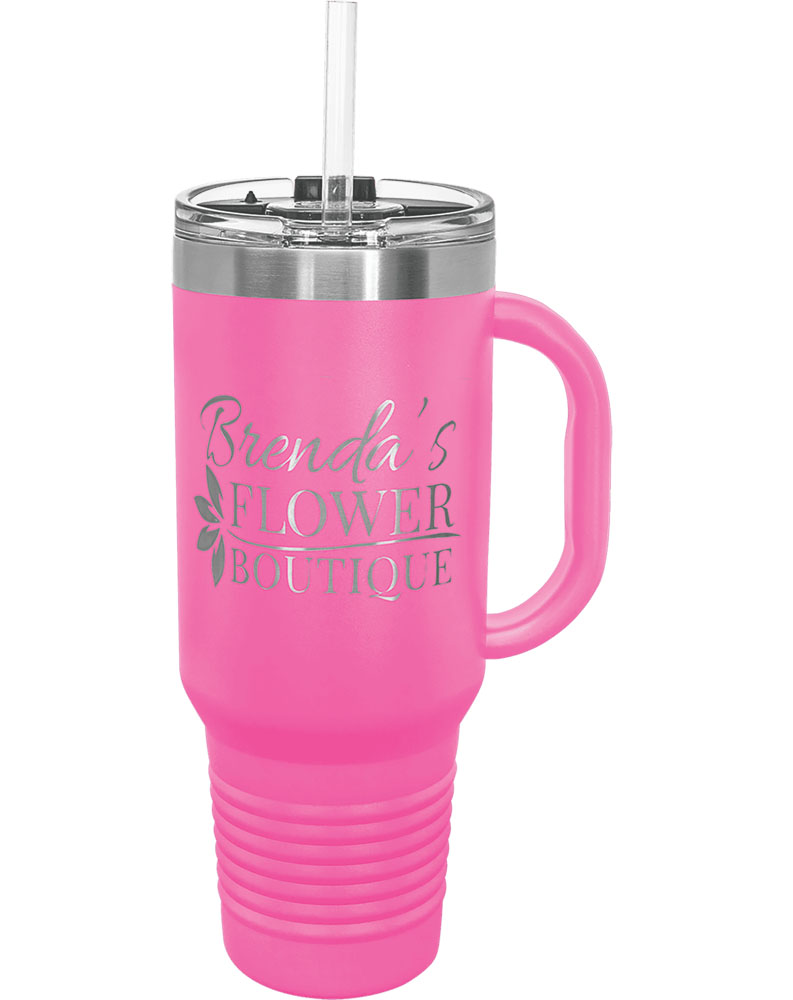 40 Oz. Pink Tumbler Mug w/Handle and Snap Lid 3