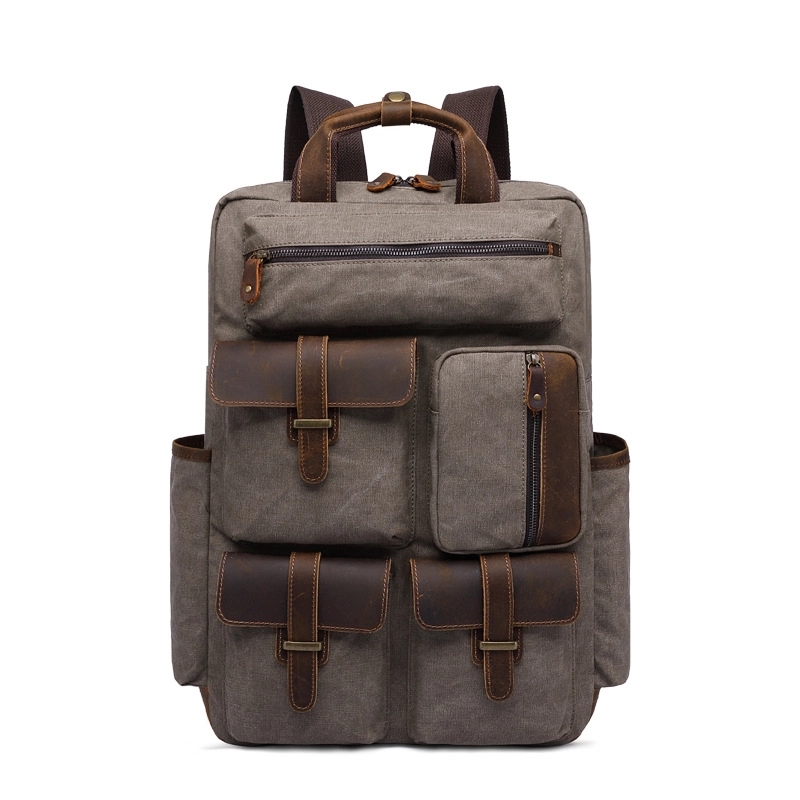 Vintage canvas Leather Backpack 5