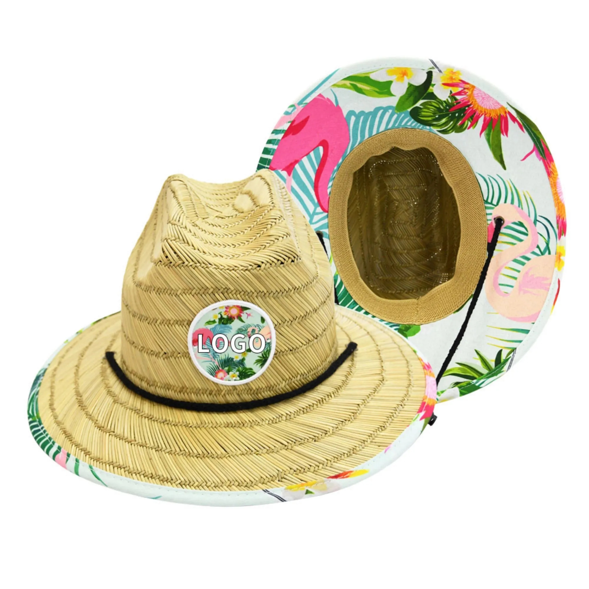 MOQ 50PCS Full Color Straw Summer Sun Beach Hat Wide Brim 3