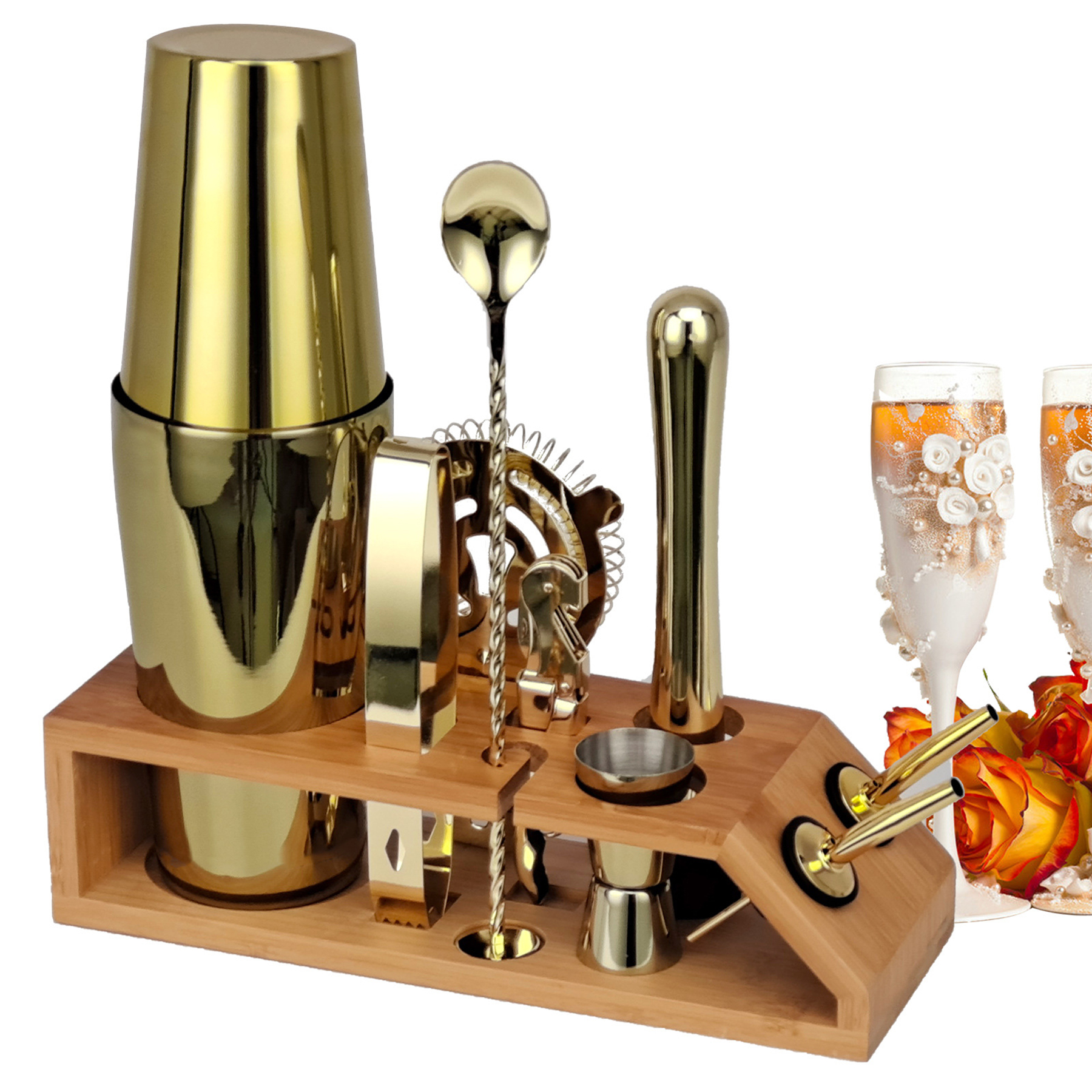 Gold Cocktail Shaker Set 10Pcs 2