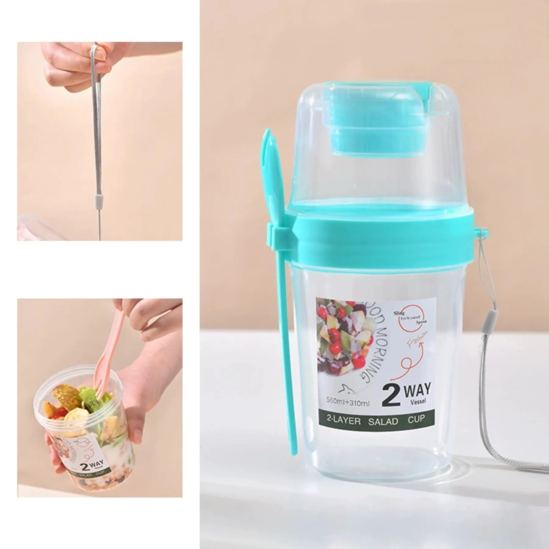Salad Shaker Cup with Lids and Fork 3
