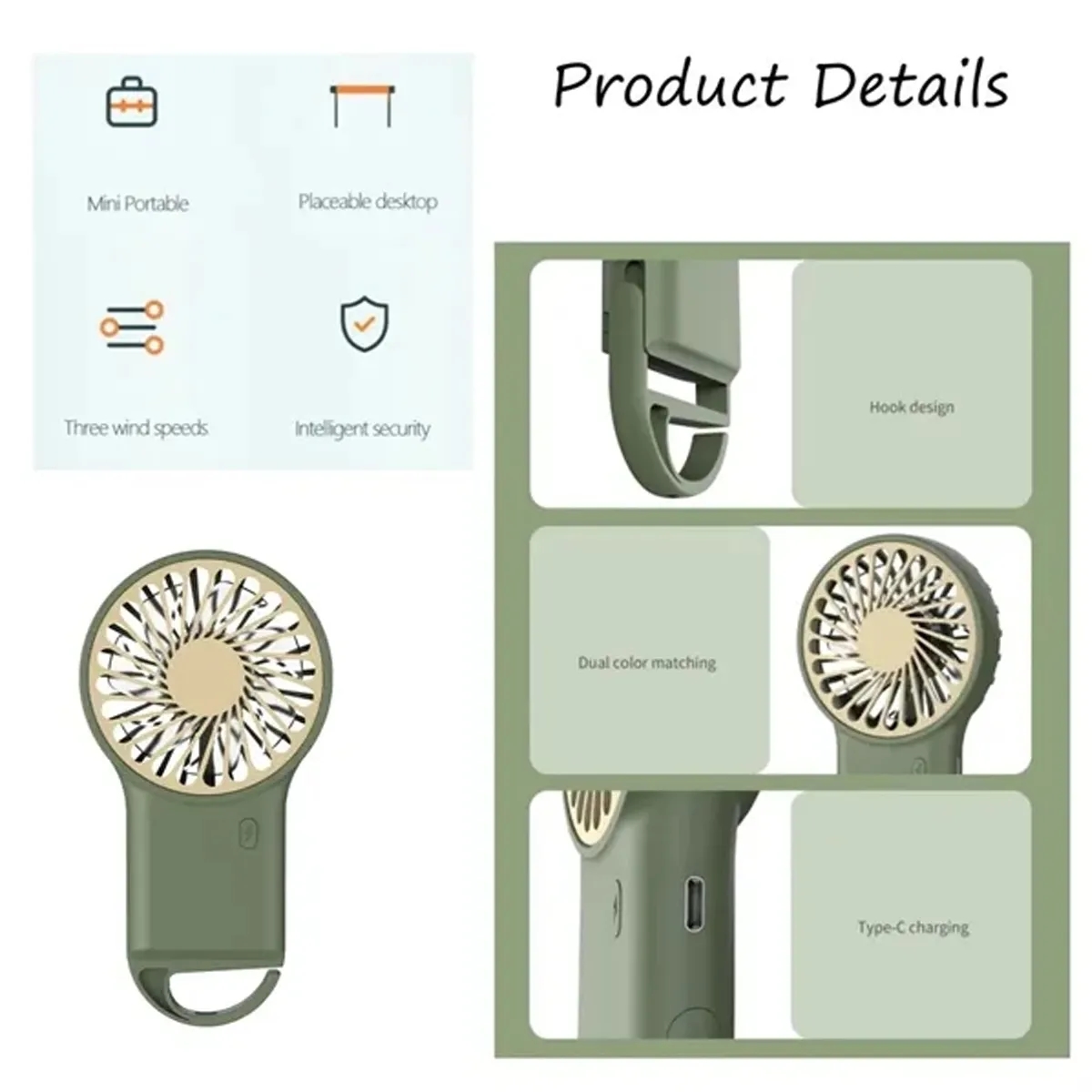 Portable Mini USB Fan with Hook 3