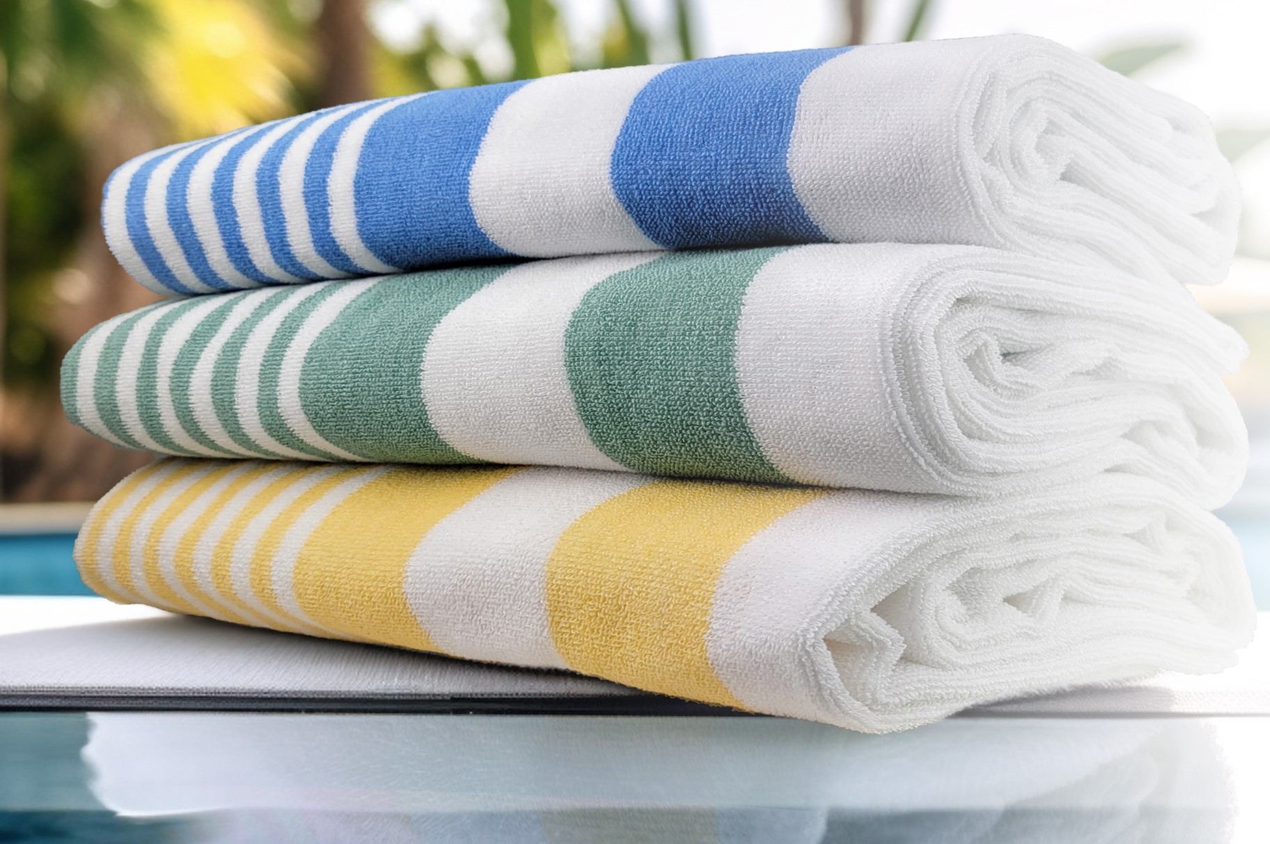 Blue Tropical Stripe Pool Towels, 32 x70, 15.00 lb. 1