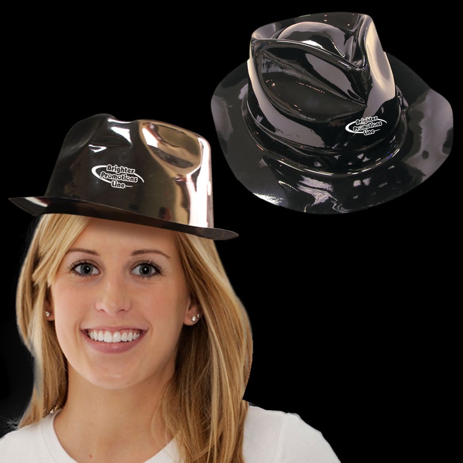 Black Plastic Gangster Fedora Hat 4