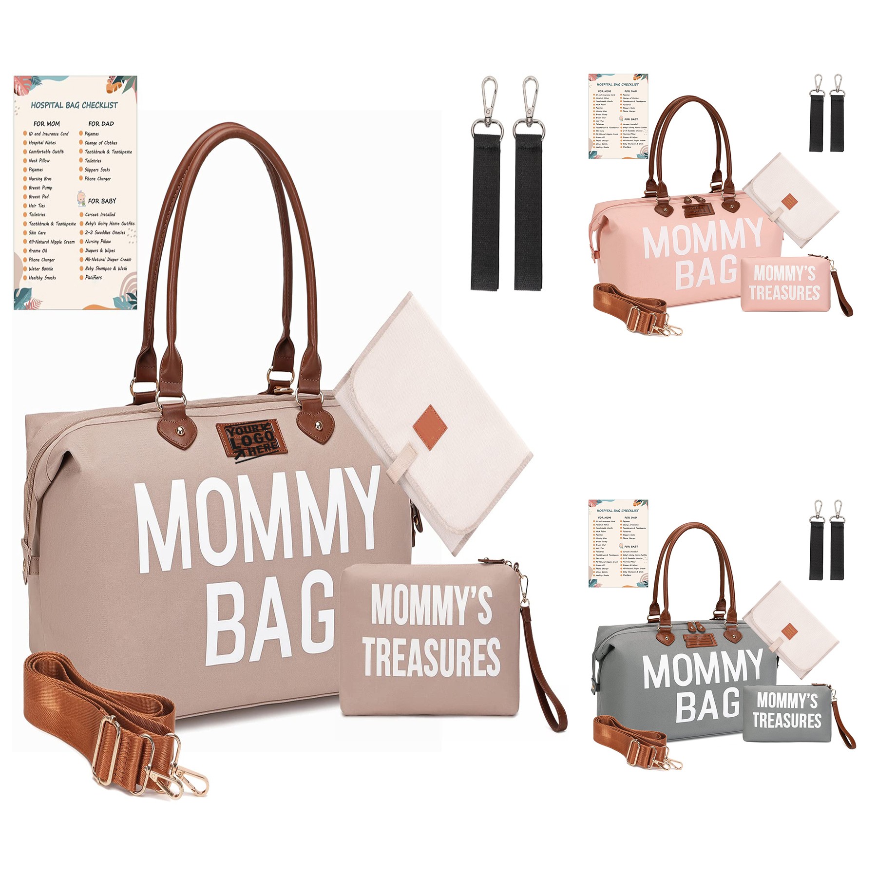 Mommy Bag Diaper Bag Tote with Changing Pad, custom tote bag with logo imprint 3