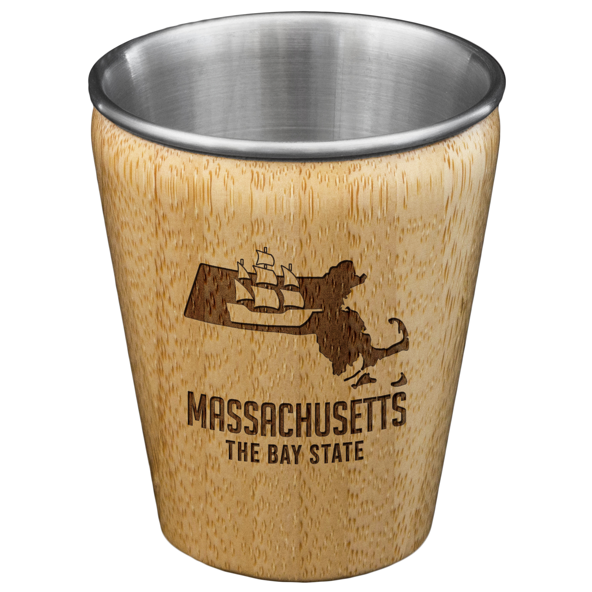 Massachusetts State Bamboo and Stainless Steel Shot Glass