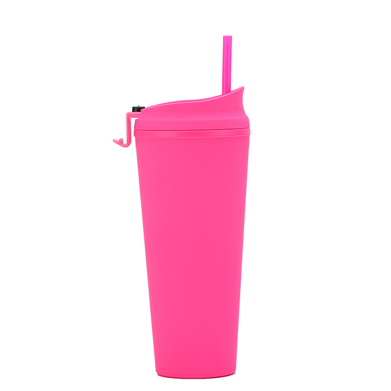 24 OZ ABS Frosted Flip Cover Tumblers / Lids Straw 11