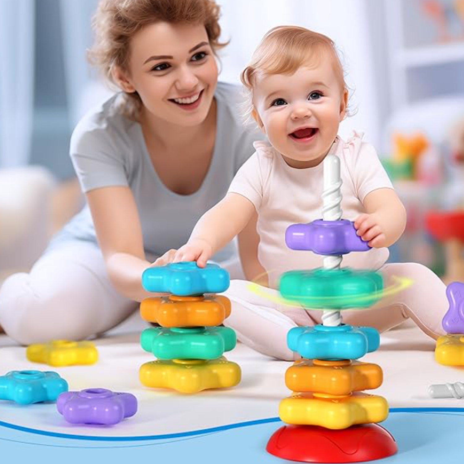Rainbow Tower Stacking Rotating Spiral Toy 4