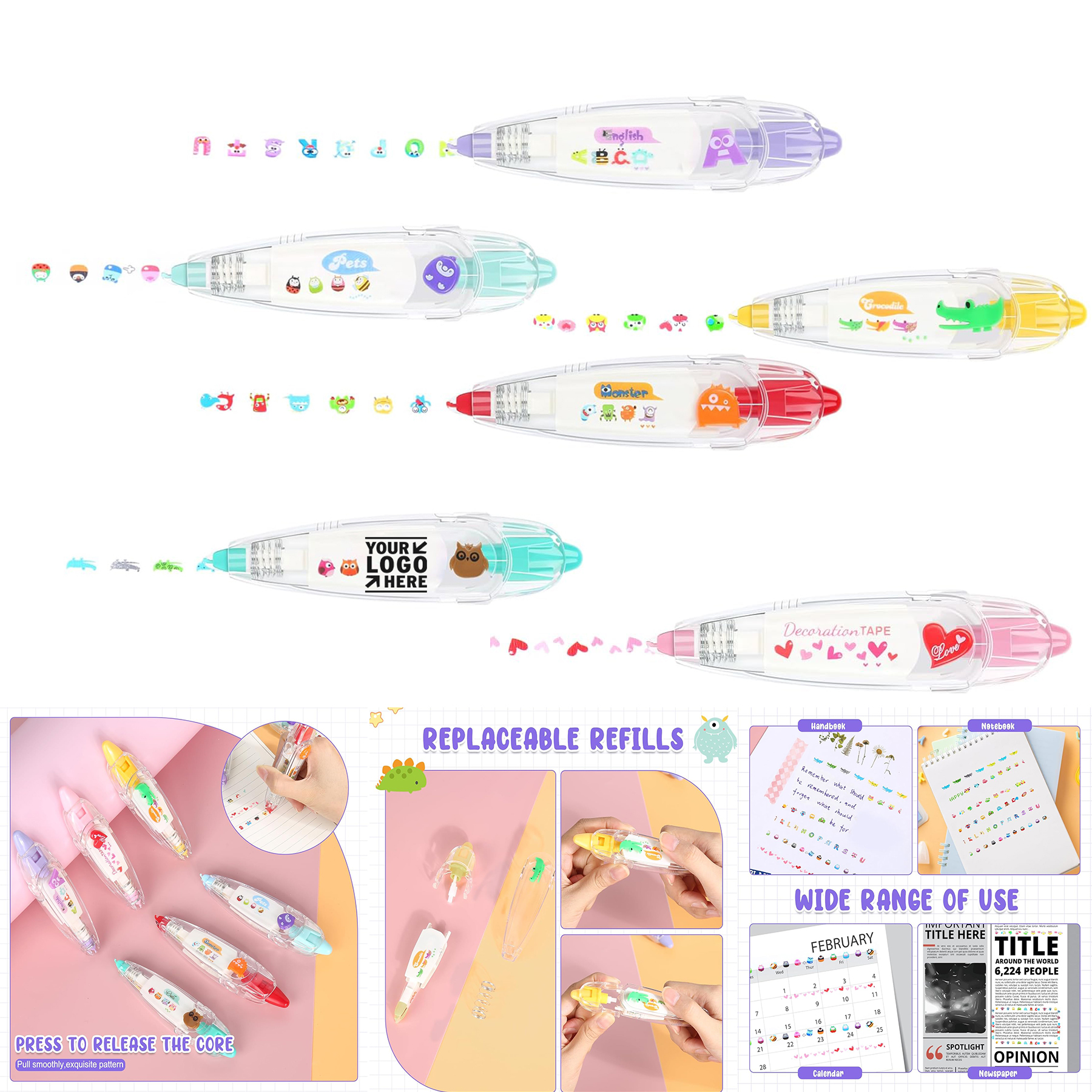 Creative Cartoon Pattern Decorative Kawaii Sticker DIY Cute Animal Press Lace Correction Tape Pen