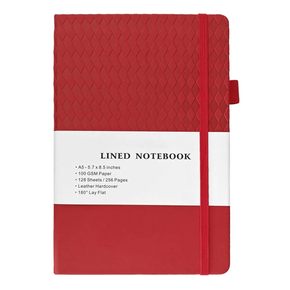 A5 Leather Diamond Pattern Cover Ruled Notebook 2
