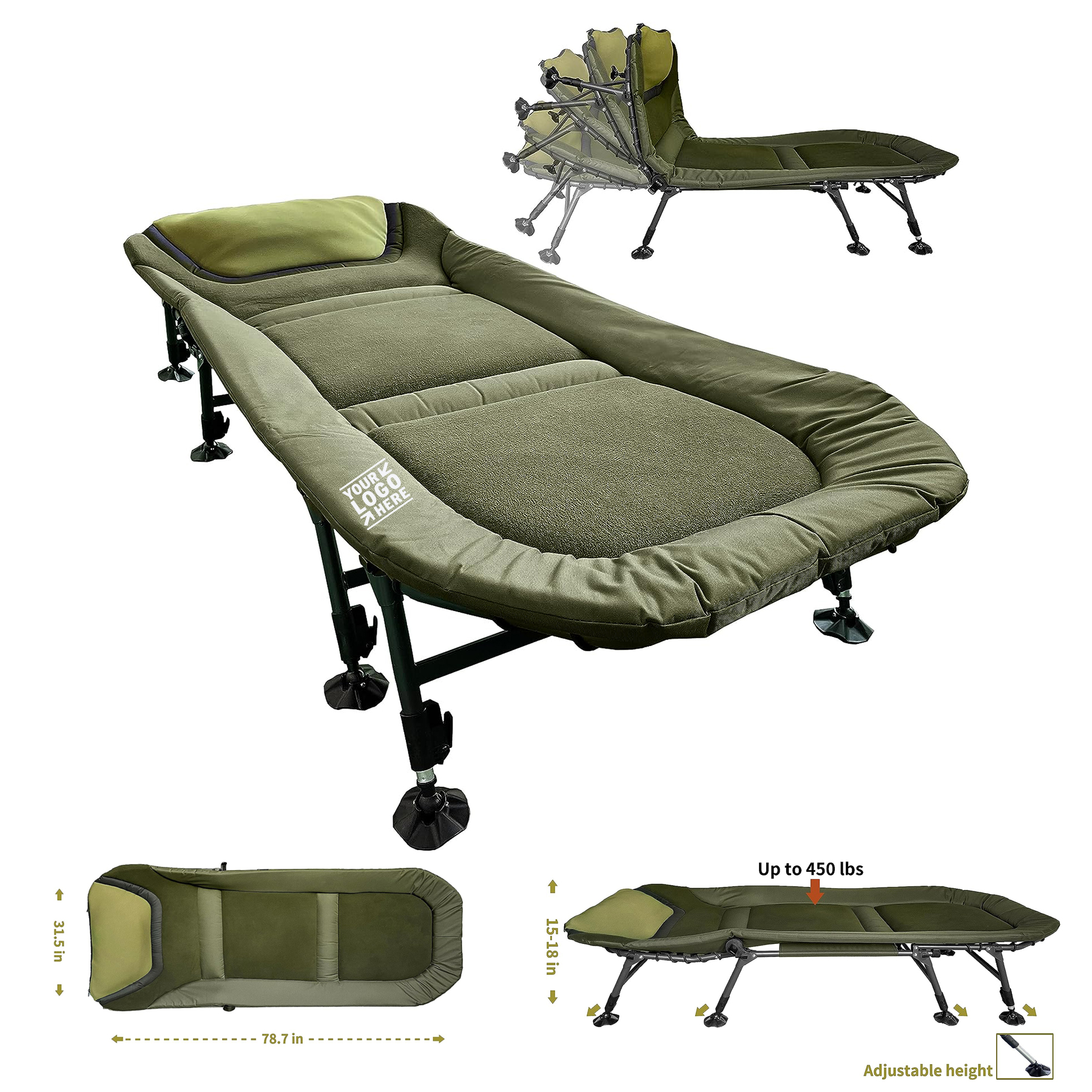 
Adults Portable Folding Outdoor Camping Height Adjustable Supports 450 lbs Tent Sleeping Cot  2