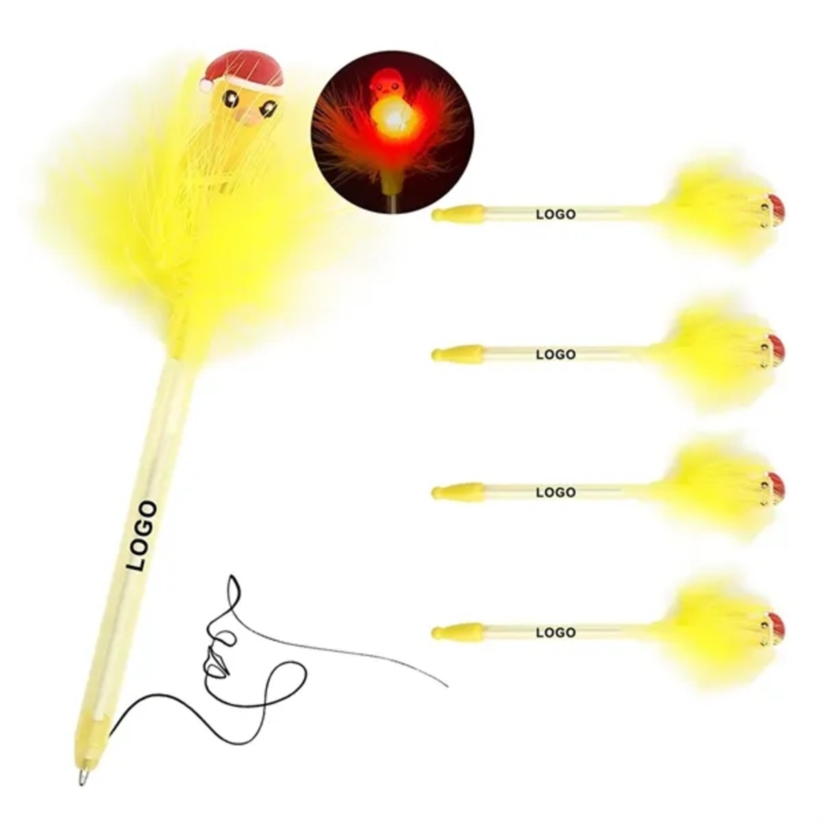 Cartoon Chicken Light Up Ballpoint Pen With Feathers 1