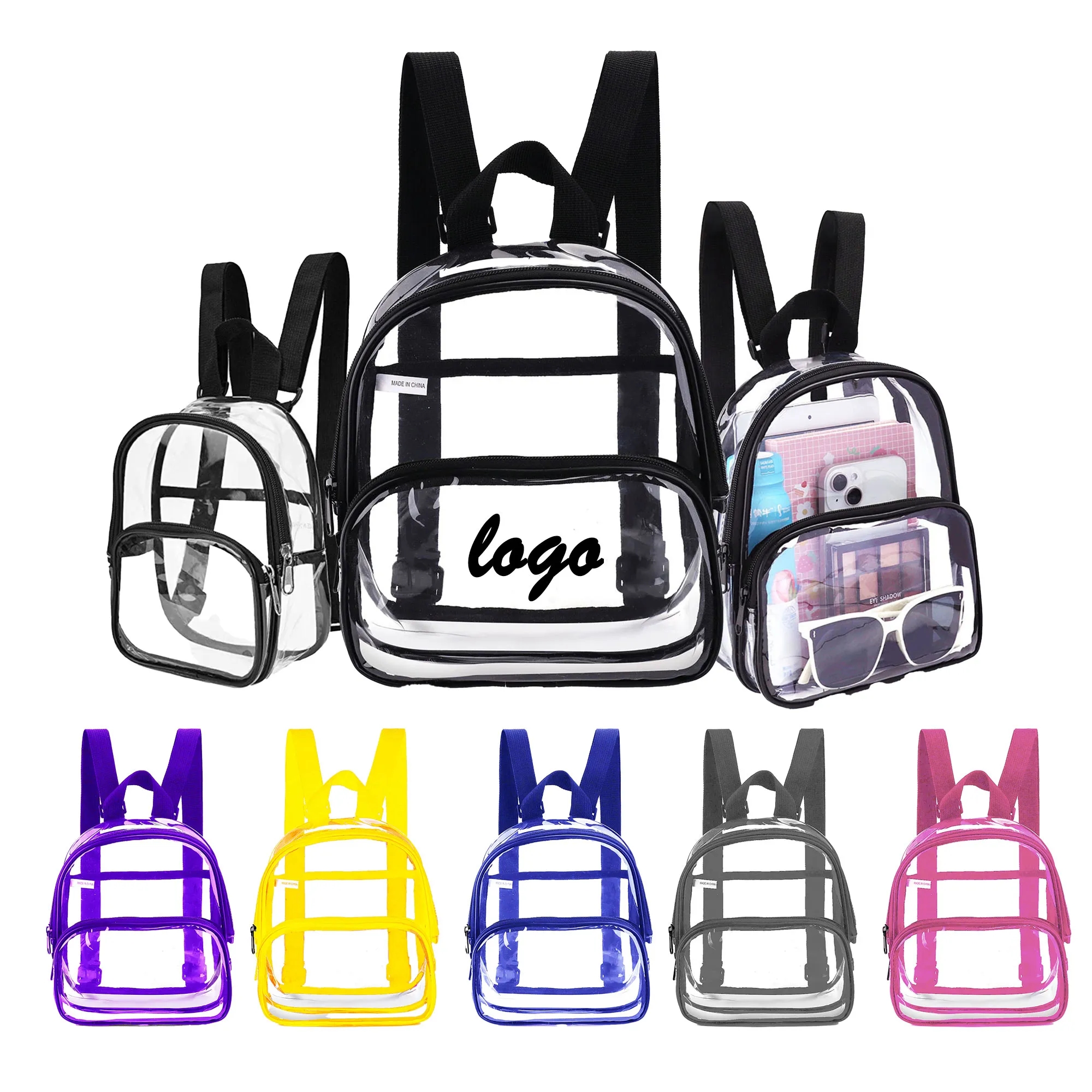 MOQ 30 Transparent Backpack 40 Wire PVC Commuter Leisure